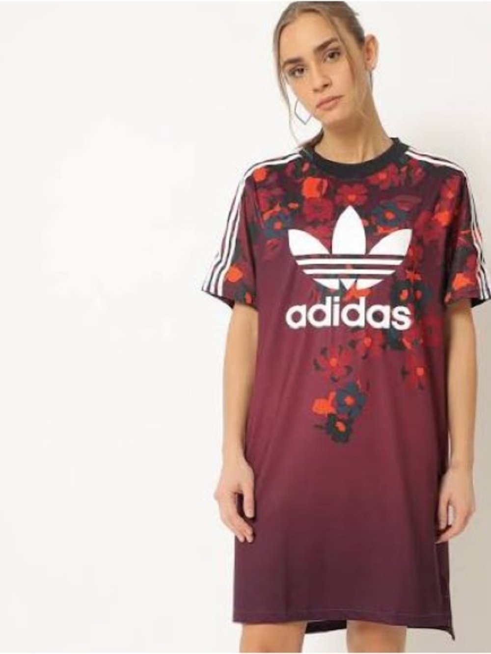 Adidas originals Plum Floral Trefoil T-shirt  Dress with White Logo